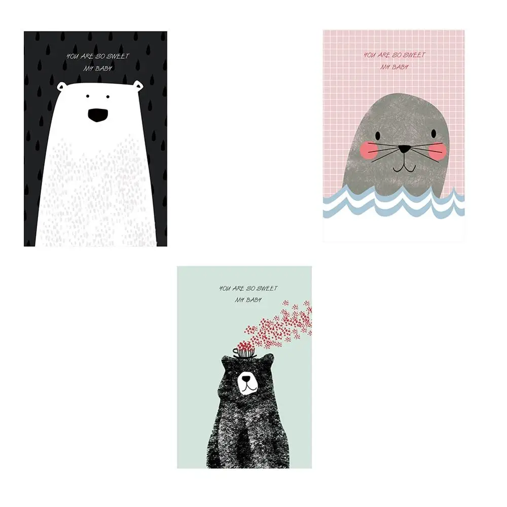 3 шт./лот Kawaii черный белый медведь моль мультфильм настенная живопись холст
