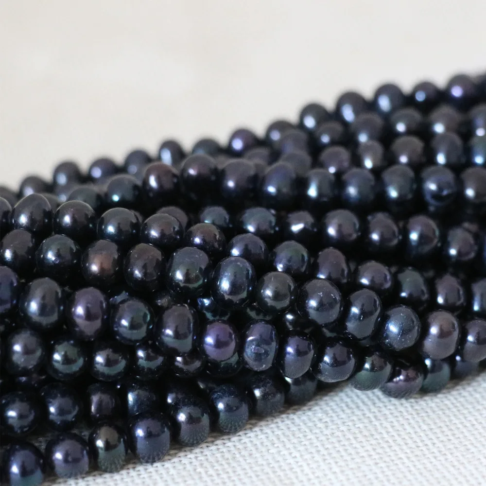 

Maknig Jewelry 7-8mm Black Round Natural Freshwater Cultured Pearl Loose Beads Diy Party Weddings Women Fine 15inch B1334