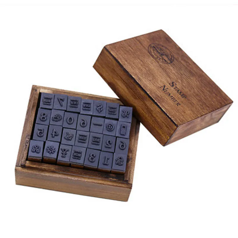 1 Box 28 pieces / box number stamp DIY number stamp sealed wooden boxed retro diary accessories children's gifts - Цвет: 1 Box