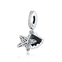 hot sale silver color charm bead starfish glaze pendant beads for original pandora charm bracelets bangles jewelry