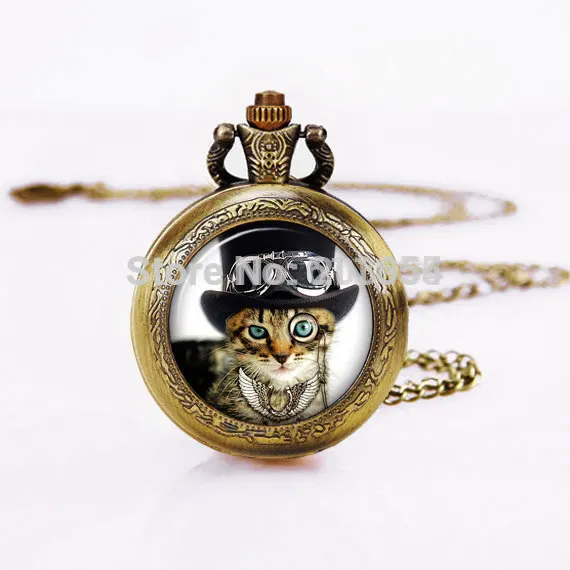 Часы в стиле стимпанк с кошкой винтажные кварцевые карманные часы 12 шт./лот