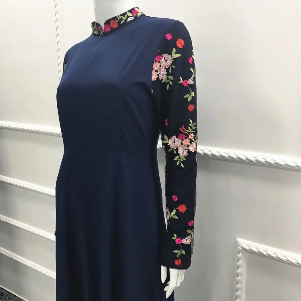 Мусульманское длинное платье с вышивкой Abaya кардиган из крепа туника кимоно