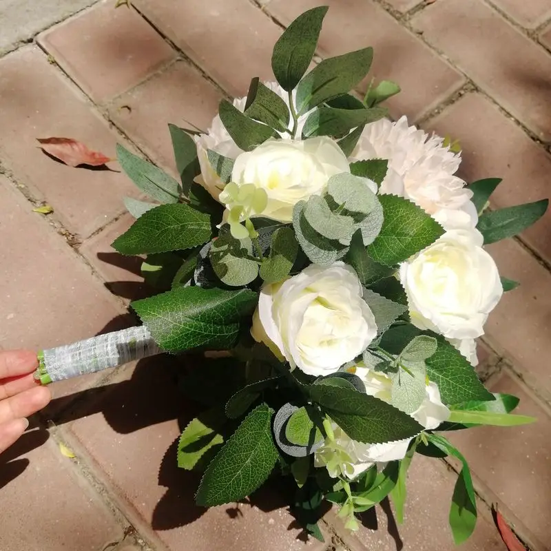 

Ivory and Eucalyptus Bridal Bouquet,Pink peony flower Silk Wedding flowers,Silk Bouquet,Bridal accessory