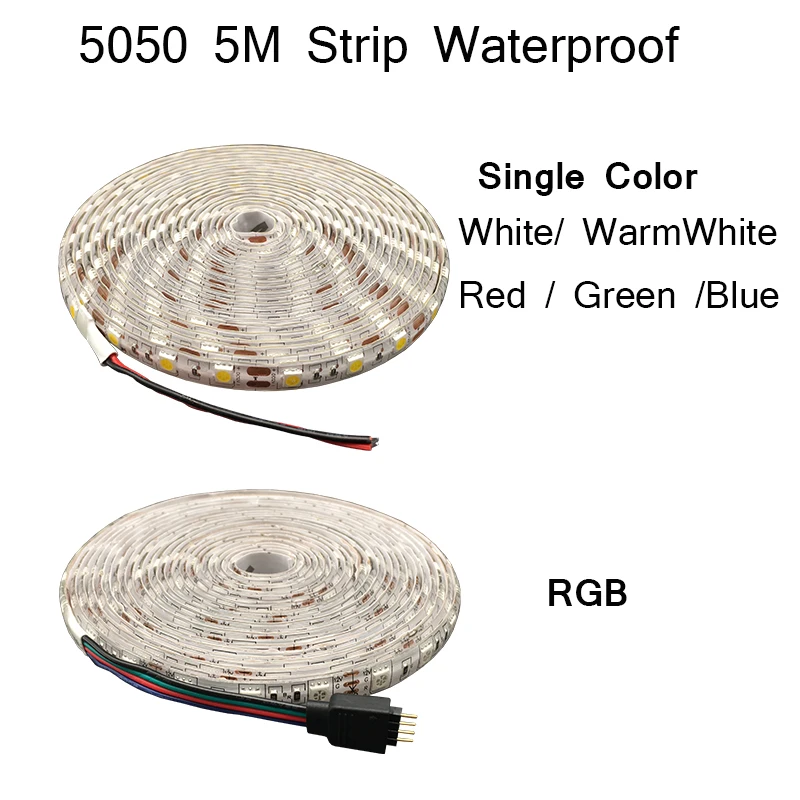 Водонепроницаемый 5050 RGB 5 м светодиодный ленточный светодиодный светильник 12 в гибкий декоративный светильник для дома RGB/белый/теплый белый/синий/зеленый/красный