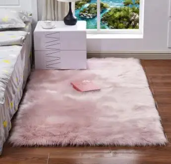 pink Розовые шерстяные прикроватные коврики искусственный ковер из овчины для гостиной спальни коврик теплый длинный пушистый мех кожи коврики - Цвет: pink