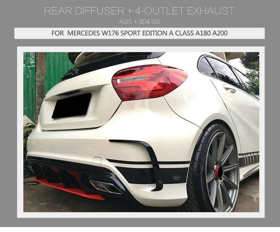 Для Mercedes Benz W176 хэтчбек 4 двери 13-18 A45 AMG A180 A200 задний диффузор спойлер с выхлопом