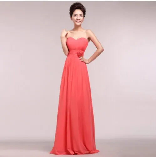 long coral Милая платья невесты с плеча шифон цветок плиссированные талии Vestido де Madrinha де Casamento лонго платье ну вечеринку выпускные платья romantic платья для подружек невесты платье подружек невесты - Цвет: long coral