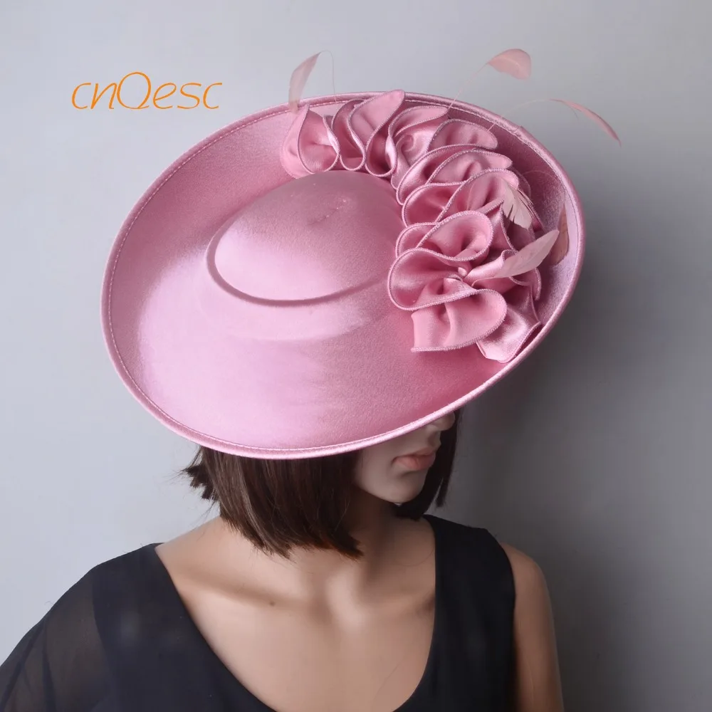 Новое поступление! Розовая большая матовая женская шляпа официальная для