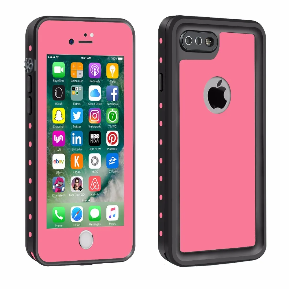 Pink Для iPhone 7 8 непромокаемый чехол Шок Грязь Снег доказательство защиты с Touch ID Чехол для iPhone 7 плюс ясно Redpepper - Цвет: Pink