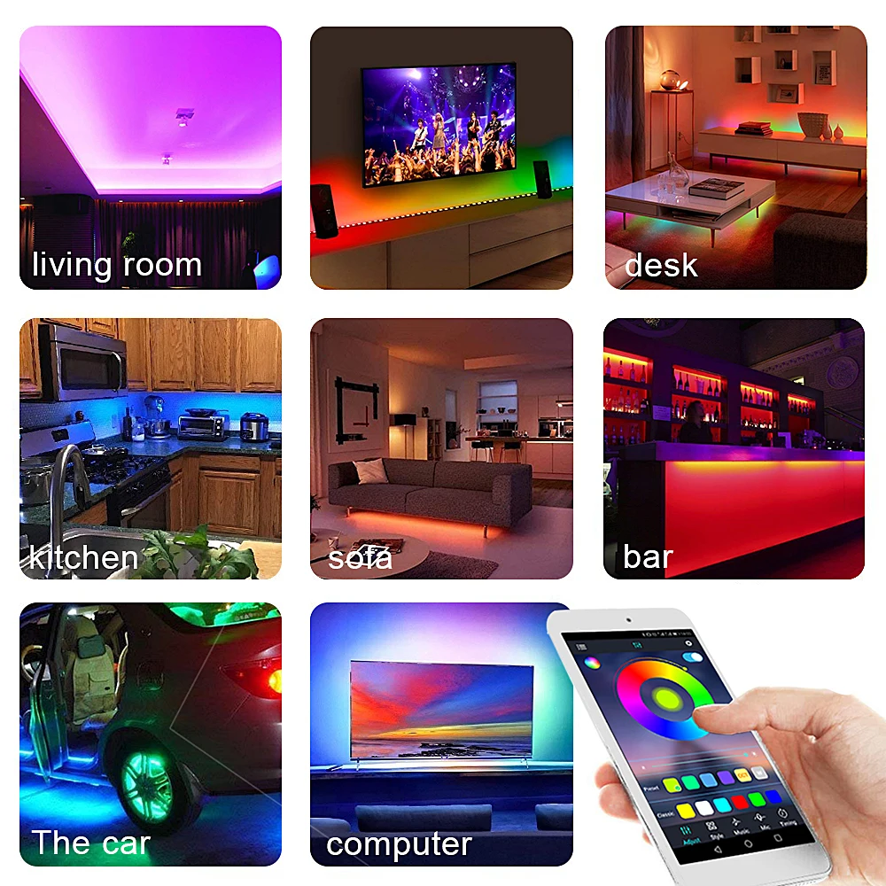 Светодиодные ленты водостойкие SMD 2835 RGB ленточный светильник с Питание DC12V + Wi Fi