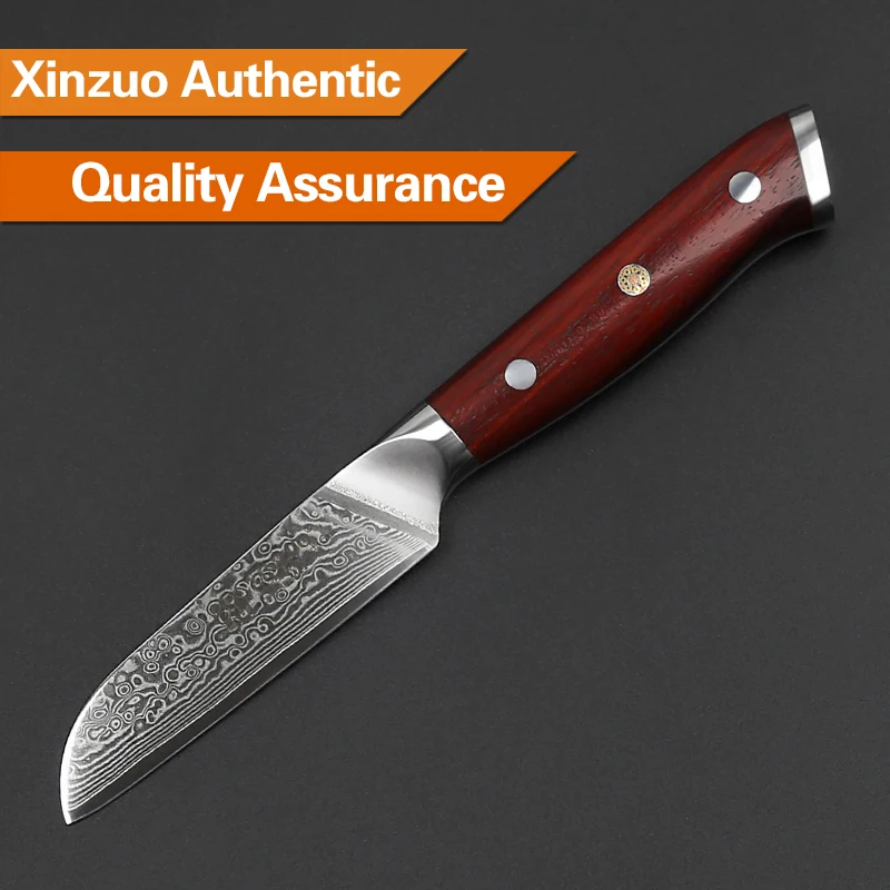 XINZUO бренд 3,5 ''дюймовый кухонный нож для очистки овощей ручной работы Дамасская сталь Палисандр Ручка Японский резной пилинг нож кухонные инструменты