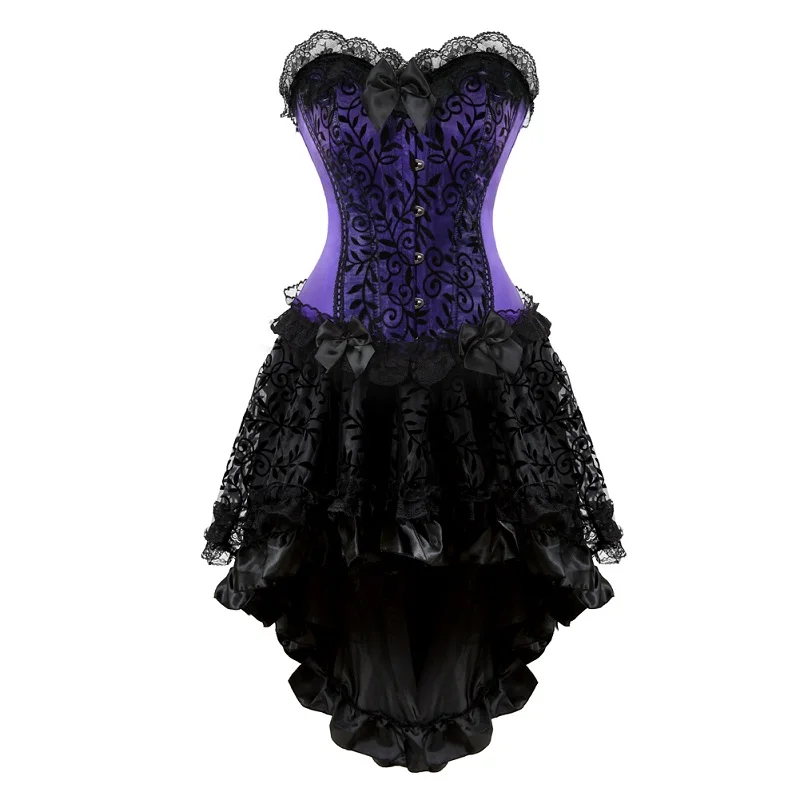 Женский готический корсет с завышенной талией тренировочный черное винтажное
