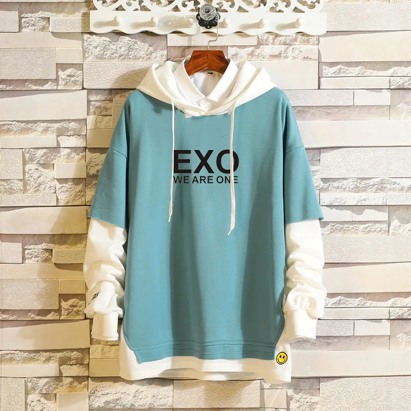 Harajuku модные негабаритные толстовки с капюшоном EXO Kpop Толстовка EXO WE ARE ONE K Pop одежда пуловеры топы хип хоп Уличная 5XL - Цвет: blue 1