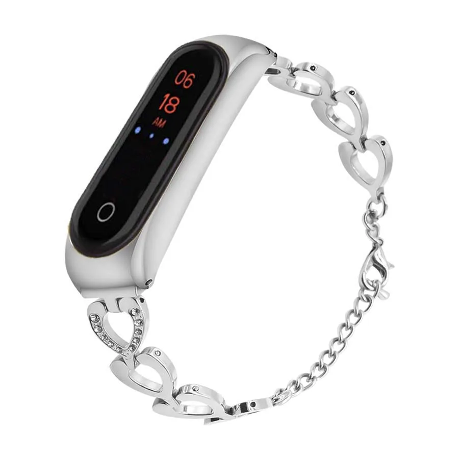 Ремешок на металлической цепочке для xiaomi Mi Band 4 сменный Браслет смарт-часов