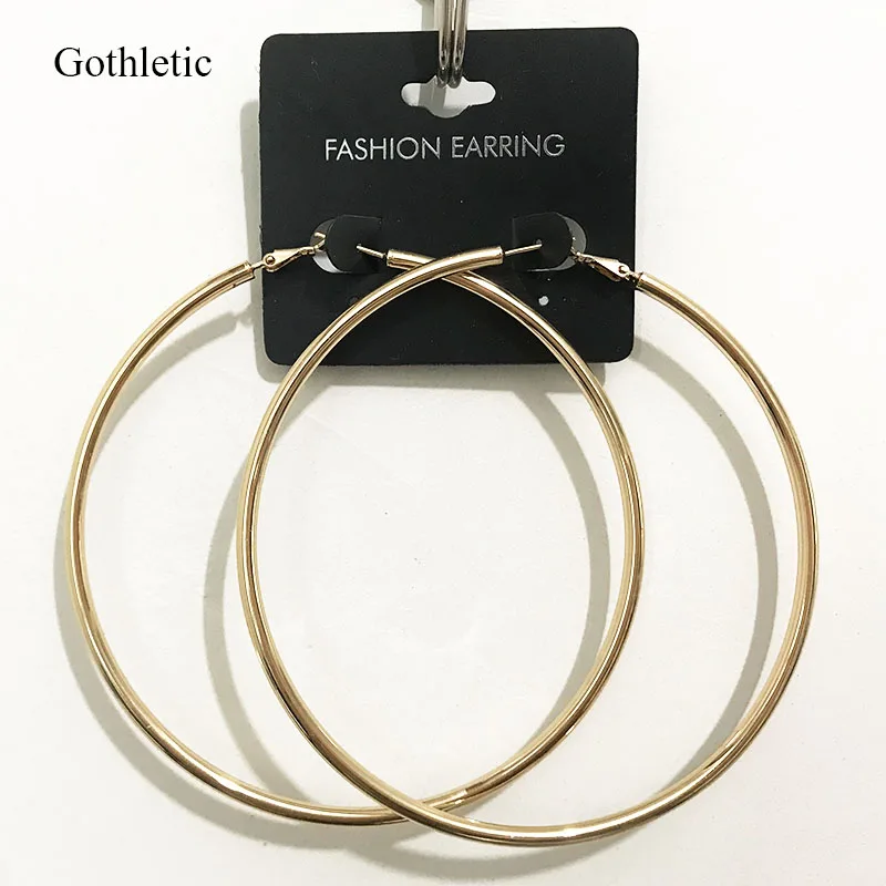 Gold Gothletic золото/родий цвет 3 мм толщиной Медь серьги-кольца 90 мм Большой минималистский Круглый Круг Серьги для женщин модные ювелирные изделия - Окраска металла: Gold