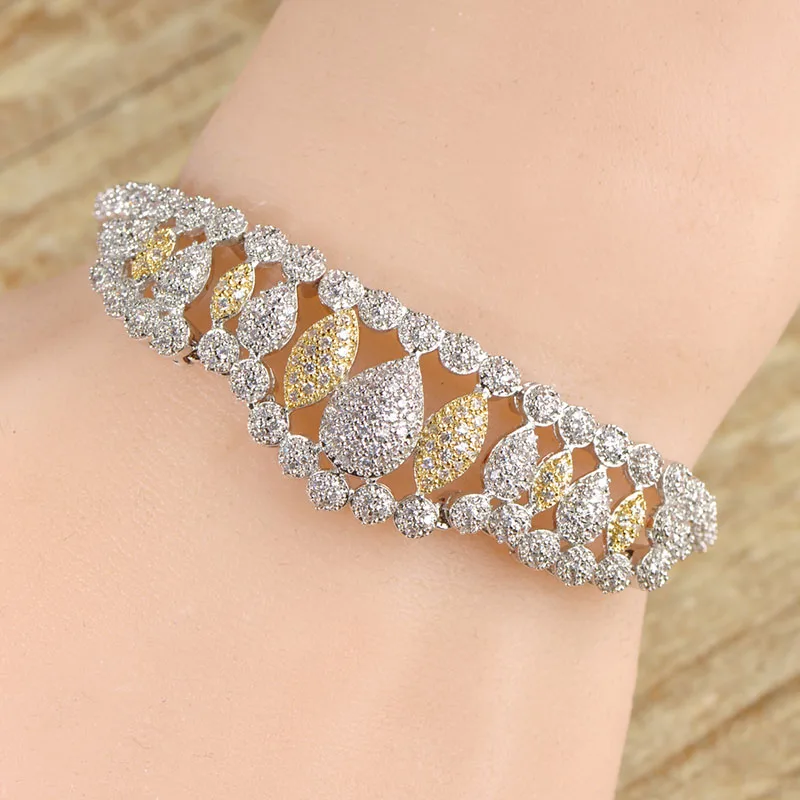 

MECHOSEN Dubai Wedding Jewelry Sets Necklace Earrings Bracelets Ring For Women Sparkling Zirconia Copper Collier Brinco Pulseira