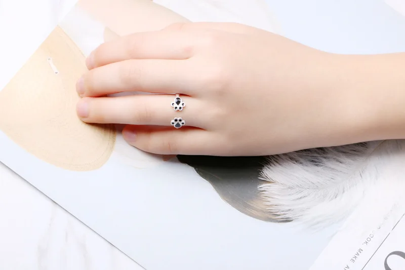 YoYoRan12pcs/lot fashion jewelry drop oil dog cat footprint clip finger ring cartoon pet footmark 30% silver metal gift | Украшения и