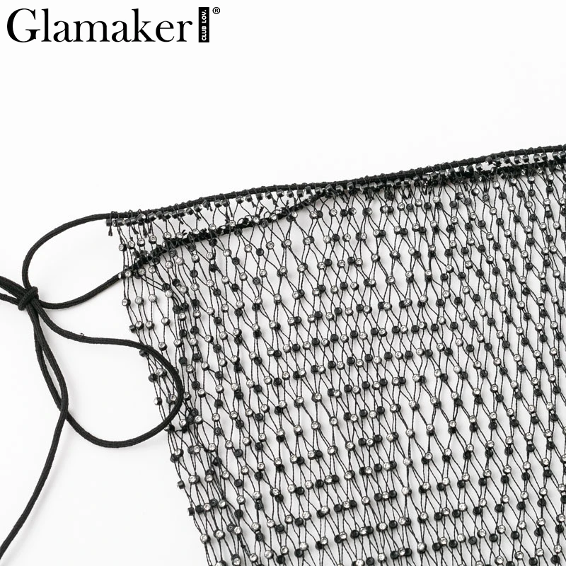 Женская мини юбка Glamaker прозрачная карандаш со стразами для вечеринок|Женские