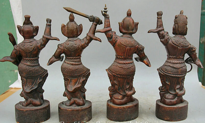

JP S061 13 Chinese Bronze immortal Stand 4 Great Heavenly Kings immortals Statue Set