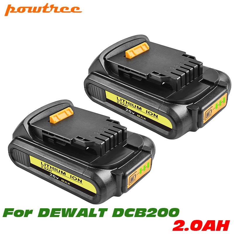 Powtree 2 шт. для Dewalt 20 в DCB200 Замена батареи Макс литий-ионный 2.0Ah батарея DCB204 DCB101 DCF885 DCB205 BCD203