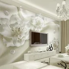 Фотообои в европейском стиле, 3D стерео обои с рельефными белыми цветами, шелковые обои для гостиницы, гостиной, интерьера, роскошные фрески для домашнего декора