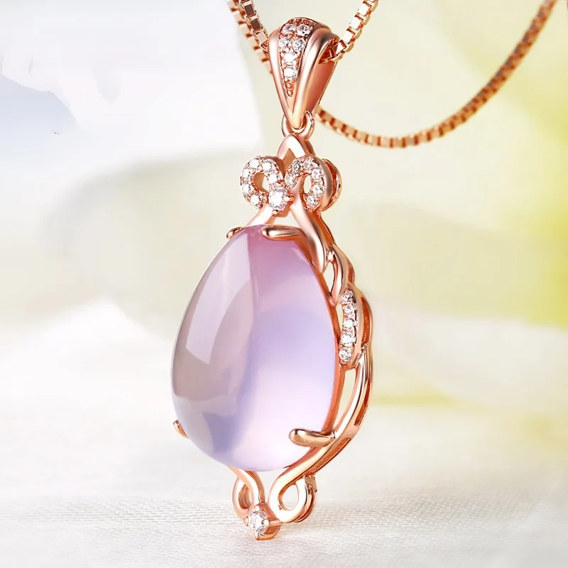 OMHXZJ Wholesale European Fashion Woman Girl Party Gift Rose Quartz AAA Zircon S925 Sterling Silver Necklace Pendant Charm CA151 | Украшения