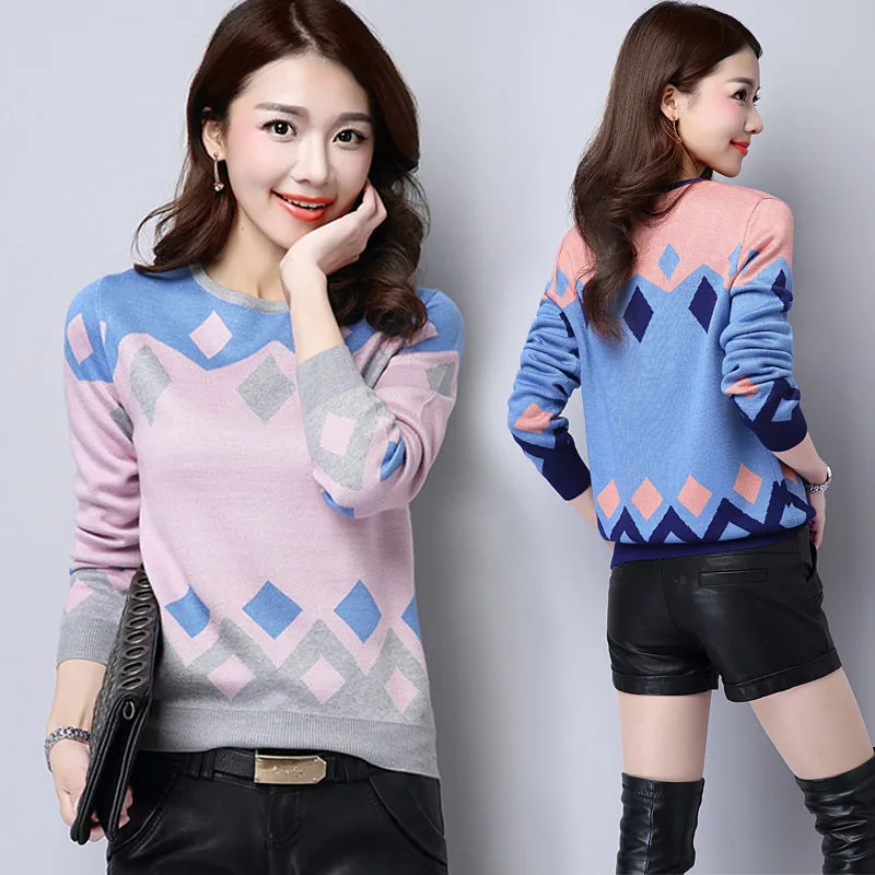 Autumn winter new arrival women plaid sweater Bottoming loose thick Tops o-neck High collar pullover knitting Female | Женская одежда