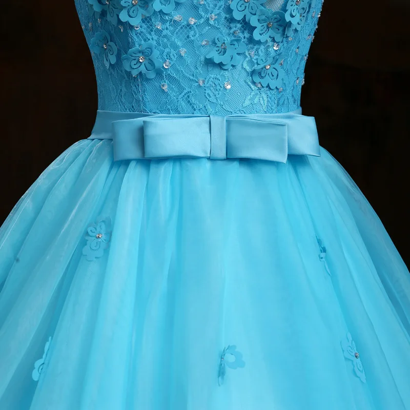Blue Lace Wedding Dresses Puffy Princess Bridal Gowns Sleeveless Crystals Vestido De Noiva 2017 Custom Made Dress On Sale | Свадьбы и