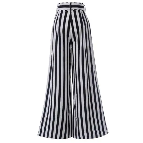 

Summer Women Leg Long Pants Casual High Waist Drawstring Striped Wide Leg Long Pants Trousers Elastic Long Pants