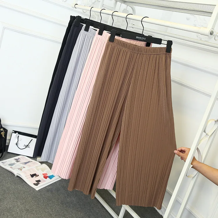 2019 летние женские морщин с высокой талией свободные тонкие секции широкий