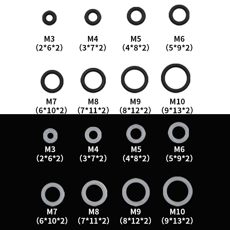 20pcs M3 M4 M5 M6 M7 M8 M9 M10 White Silicon Black NBR O-ring Seals Screw Washer Rubber Gasket Ring Assortment Gaskets |
