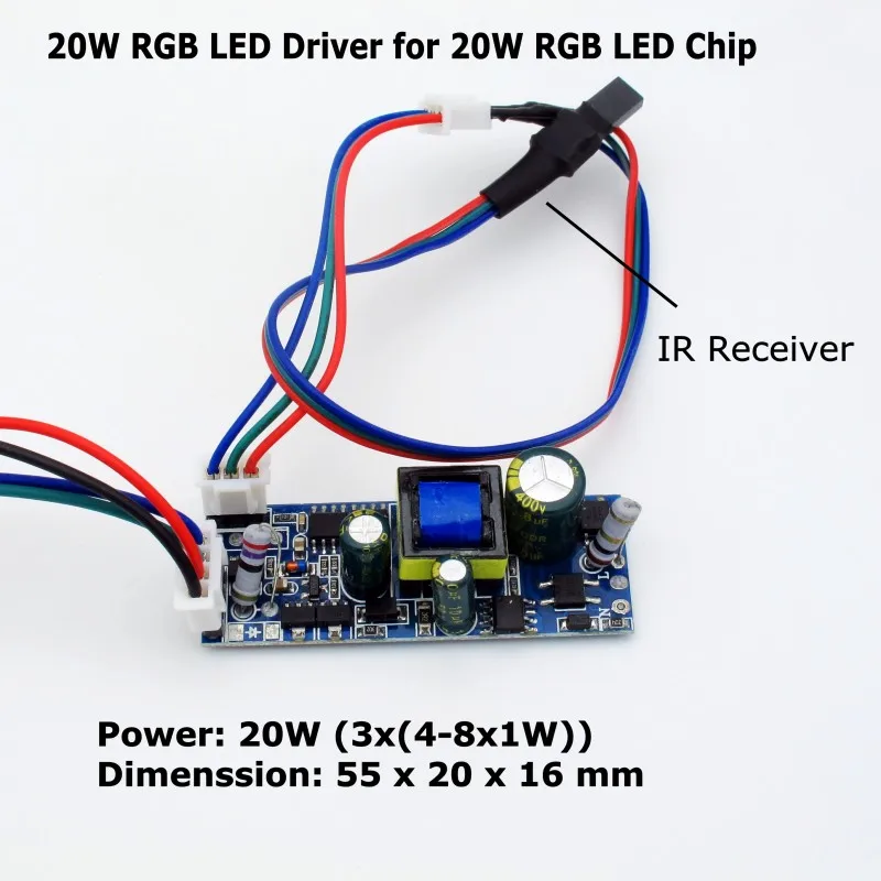 no IR Controller Jiaderui 20 Вт Общий Анод RGB светодиодный драйвер для 20 Вт RGB светодиодный чип бусины сценический светильник переменного тока 110V 220V ИК-пульт дистанционного управления с 24-мя клавишами - Цвет: no IR Controller