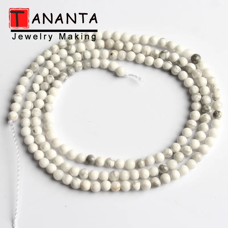 White Howlite Натуральный 2 мм гематит бирюза нефрит Агаты Кварцевый Камень Бисер для самостоятельного изготовления ювелирных изделий ожерелье браслет женские серьги 15 дюймов - Цвет: White Howlite