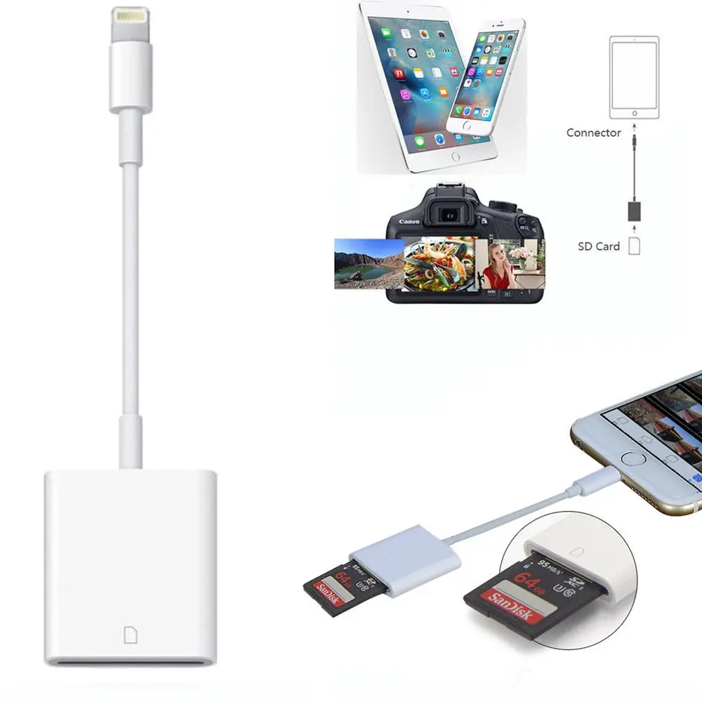 USB кардридер для камеры SD TF адаптер кабель iPhone 8 Plus 6S Apple iPad Pro Air Mini 3B04|Картридеры| |
