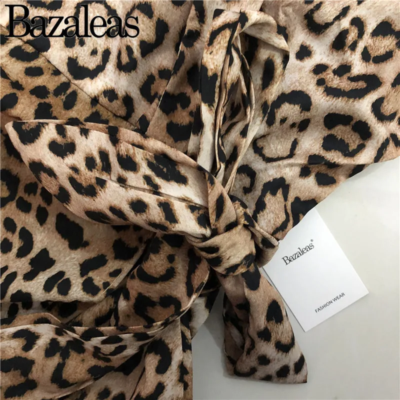 Bazaleas Leopard Print Women Dress Vintage Side Bow dress women Fashion Mini Dresses All Match vestidos Casual autumn | Женская одежда