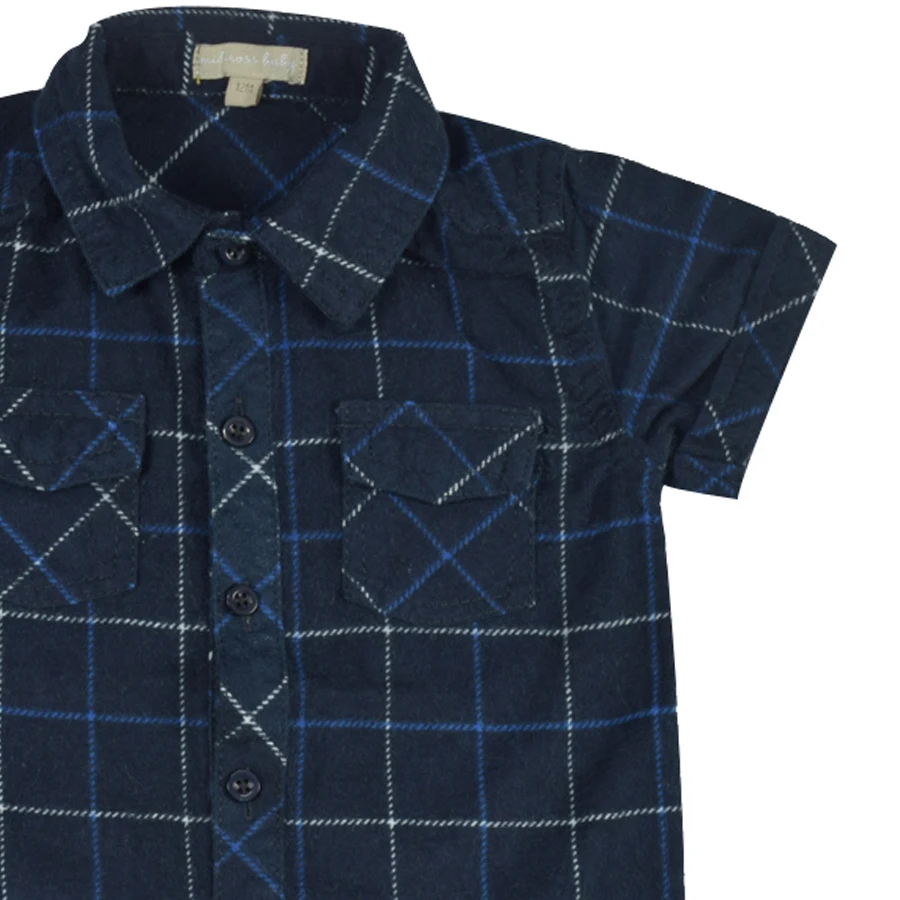 Infant Baby Boy Flannel Short Sleeve Shirt Plaid Pattern Turn Down Collar Single Breasted Newborn Bebe Soft Summer Clothes |