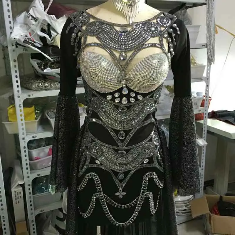 

Sexy DJ Costume Party Dress Female Singer Stage Costume Celebrate Long Dress Nightclub Performance Long Sleeves Wear DJ166