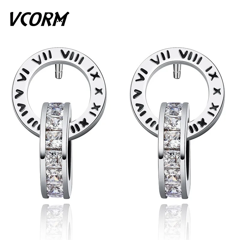 Silver VCORM Элитный бренд римскими цифрами золотое ожерелье, серьги со шпилькой, для Для женщин мужчина модные серебристые Нержавеющая сталь серьги из циркона, украшения - Окраска металла: Silver