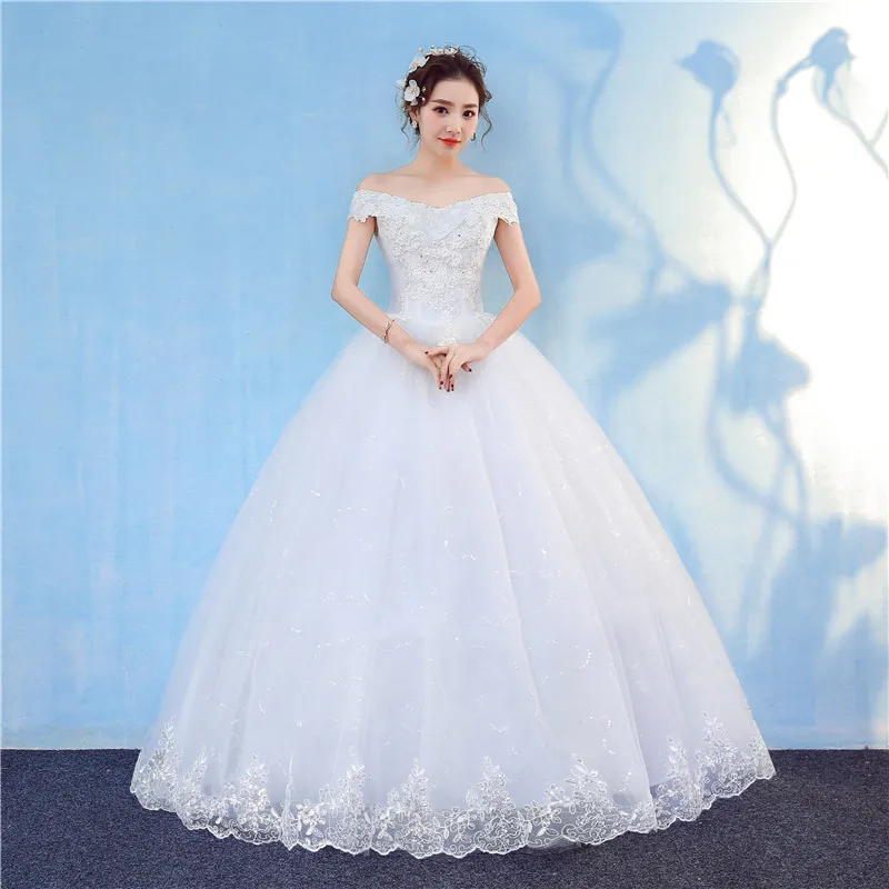 Sweetherat short Sleeve Wedding Dresses 2020 New Korean Vintage Lace Applique Floral Print Sequined Gown Bridal Vestido De Noiva | Свадьбы и