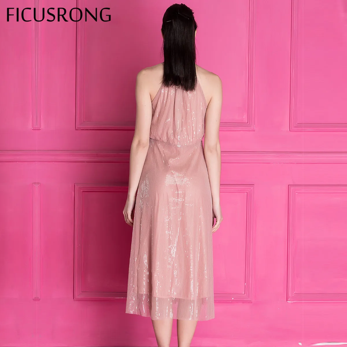 FICUSRONG 2019 новый элегантный блесток длинное платье для женщин Винтаж с открытыми