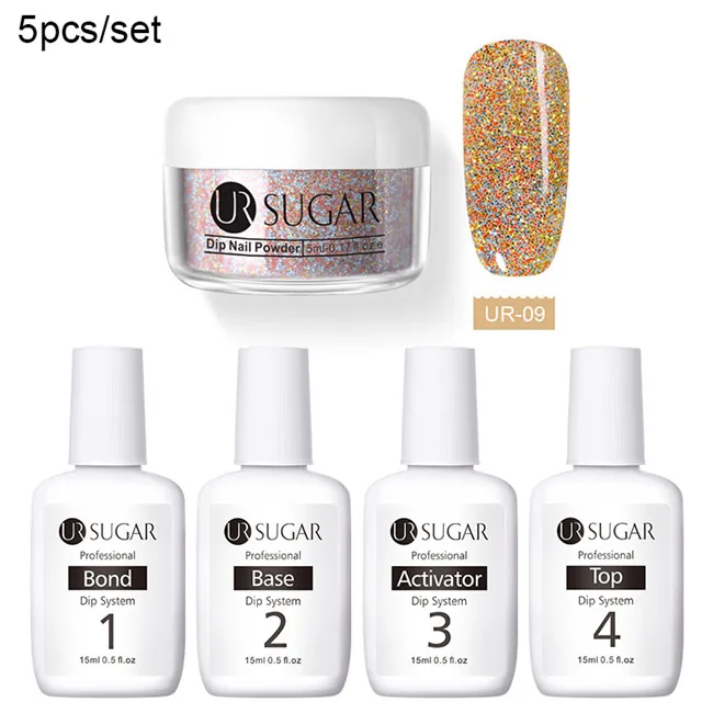 glitter 9 UR SUGAR 5pcs Dipping Nail Glitter Powder Kits Without Lamp Cure Dip System French Manicure with Base Activator Liquid Gel Set - Цвет: glitter 9