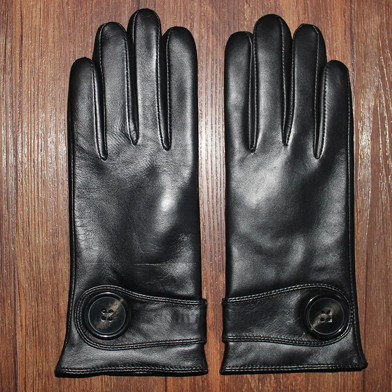 

Перчатки, женские, из овечьей кожи, утепленные, осенне-зимние, декорированные пуговицами