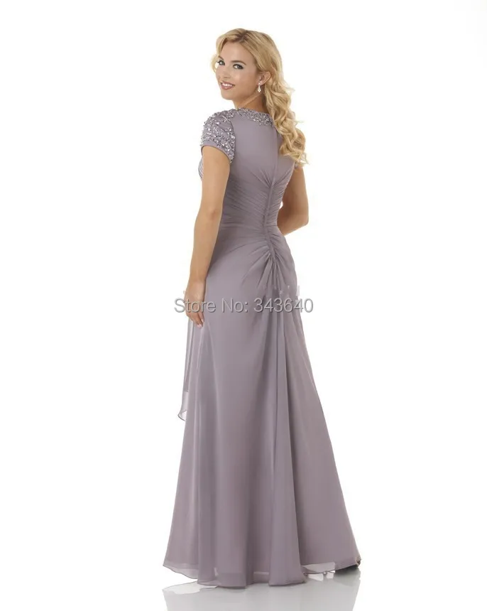 2014 Newly Arrived Luxury Custom Made Top Quality Mother Of Bride Dress Short Sleeves Pleat Beaded Free Shipping | Свадьбы и