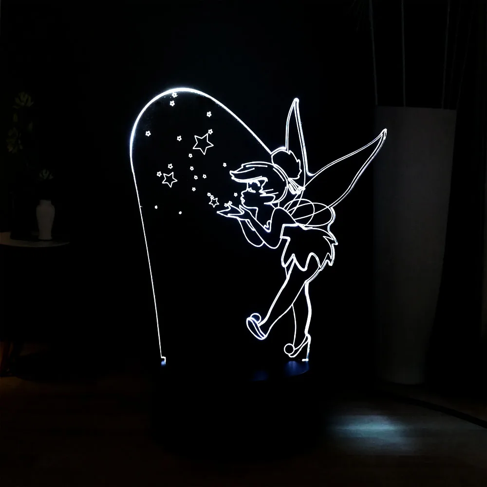 3D визуальная лампа Сказочный динь-колокольчик RGB 7 цветов меняющая прикроватная