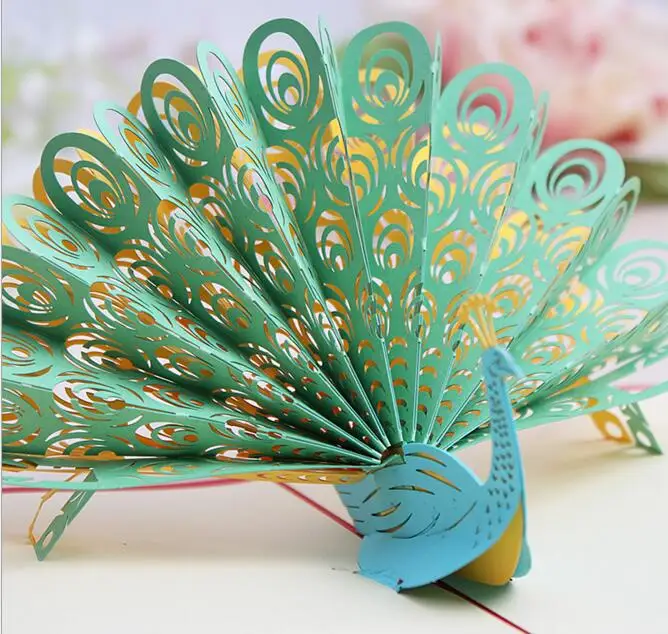 

10pcs Hollow Peacock Handmade Kirigami Origami 3D Pop UP Greeting Cards Invitation Postcard For Birthday Wedding Party Gift