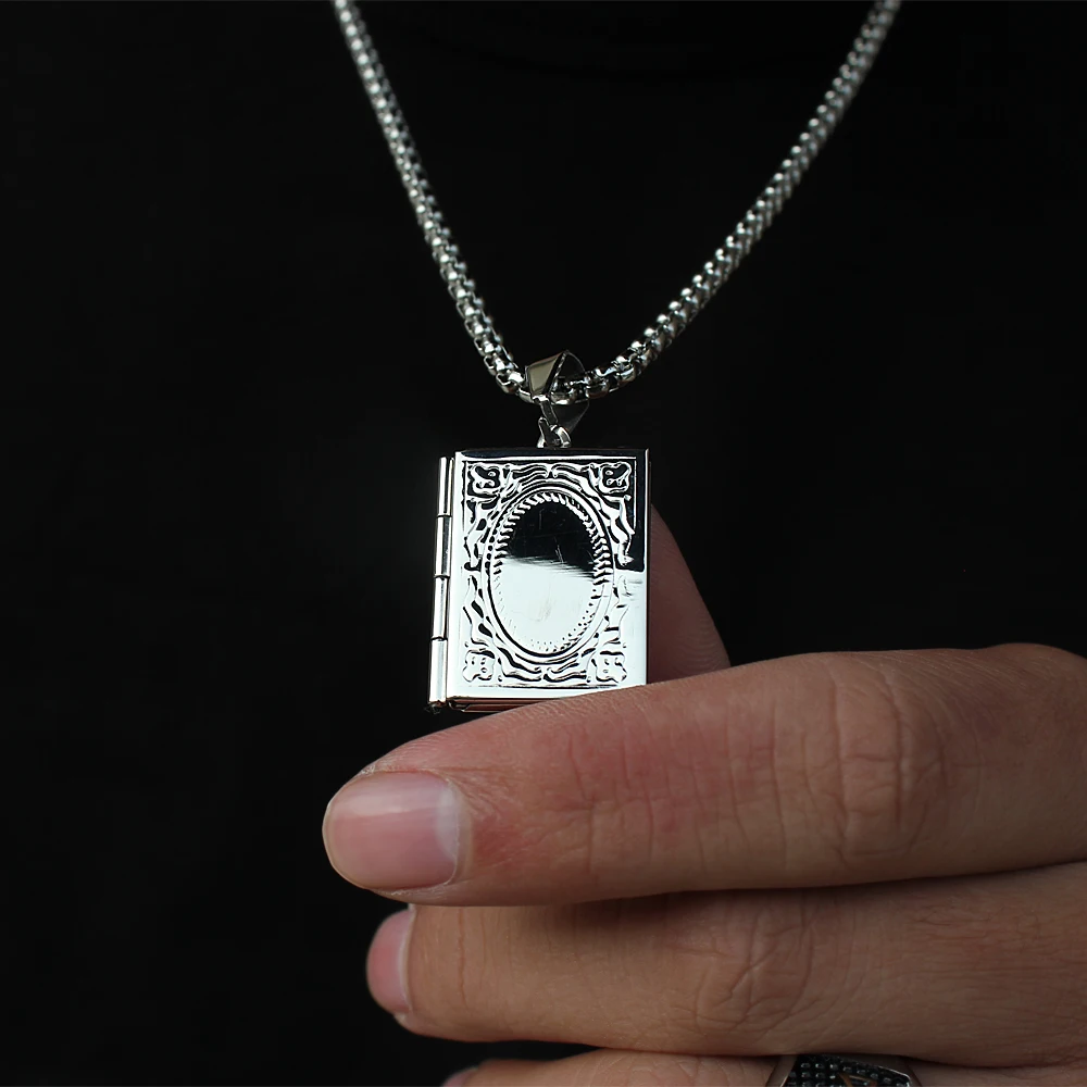Bird Feather Stainless Steel Necklace for men women Punk Open Bible Pendant Chain Necklaces &amp Pendants Hip Hop Fashion Jewelry |