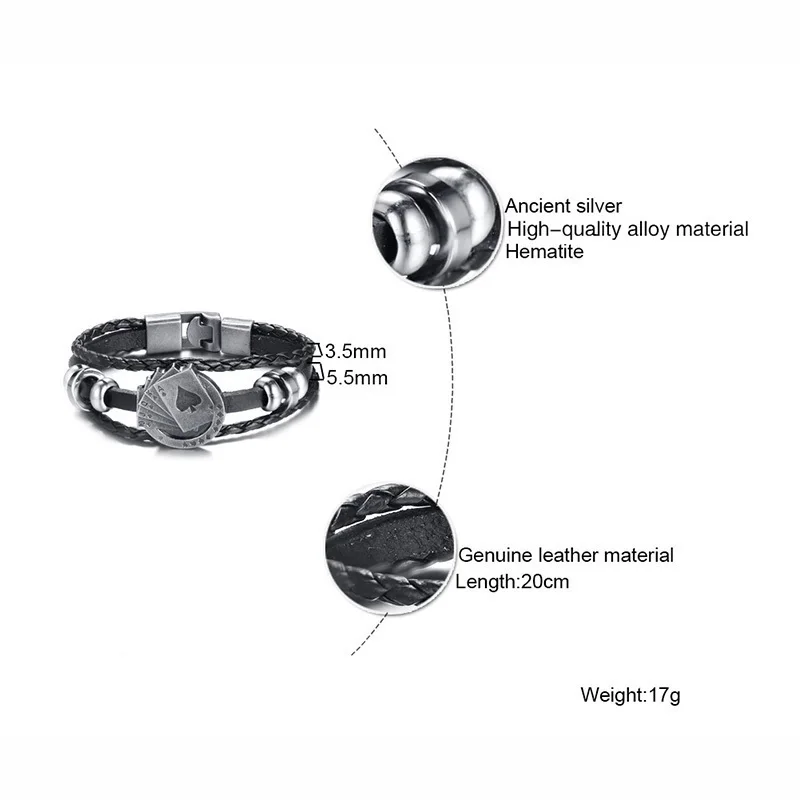 Lateefah модный винтажный mannen кожаный браслет Speelkaarten Raja Vegas Шарм многослойный Gevlochten Vrouwen Pulseira Masculina