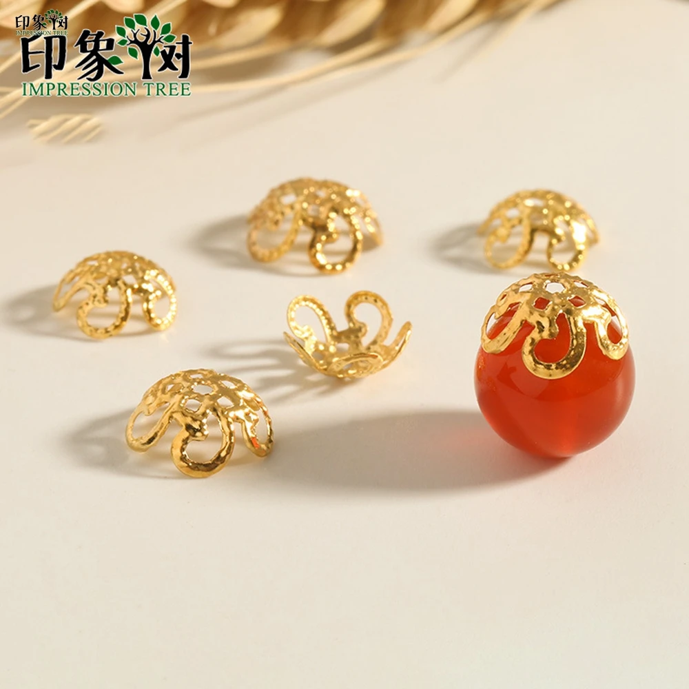 

10Pcs/Lot 8mm Flower Hat Hollowed Out Gilded Flower Petals Holder Tray Beads For Crafts DIY Jewelry Making Components Supplies