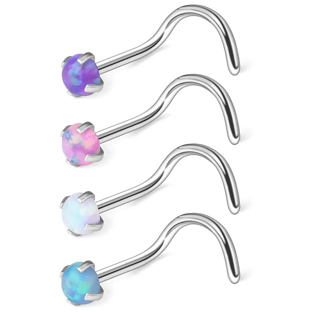 

JFORYOU 18G 316L Surgical Steel 1.5mm 2mm 2.5mm 3mm Opal Nose Screw Rings Studs Ring Body Piercing Jewelry 1-4PCS