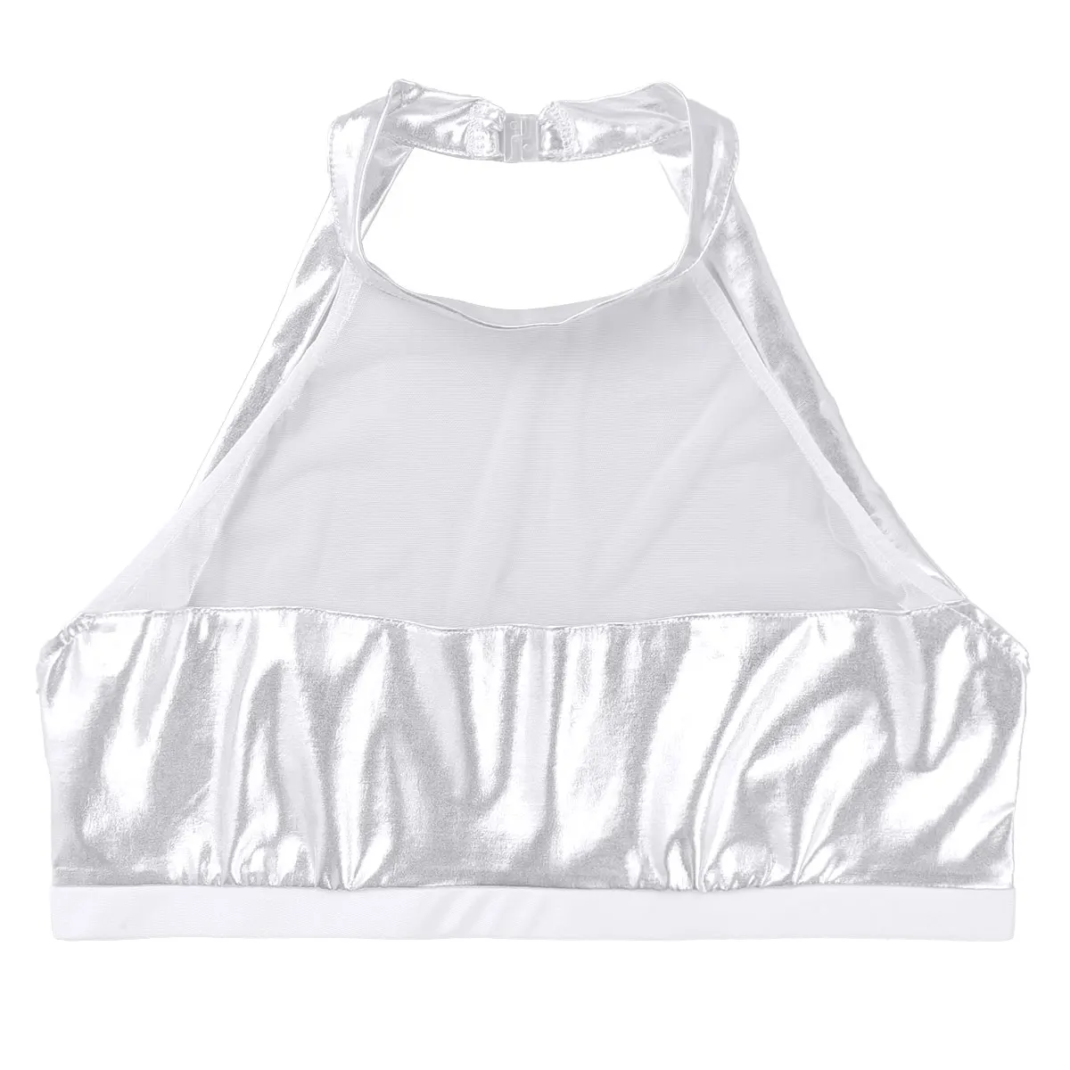 Женский топик без рукавов блестящий металлический УКОРОЧЕННЫЙ ТОПИК с открытой